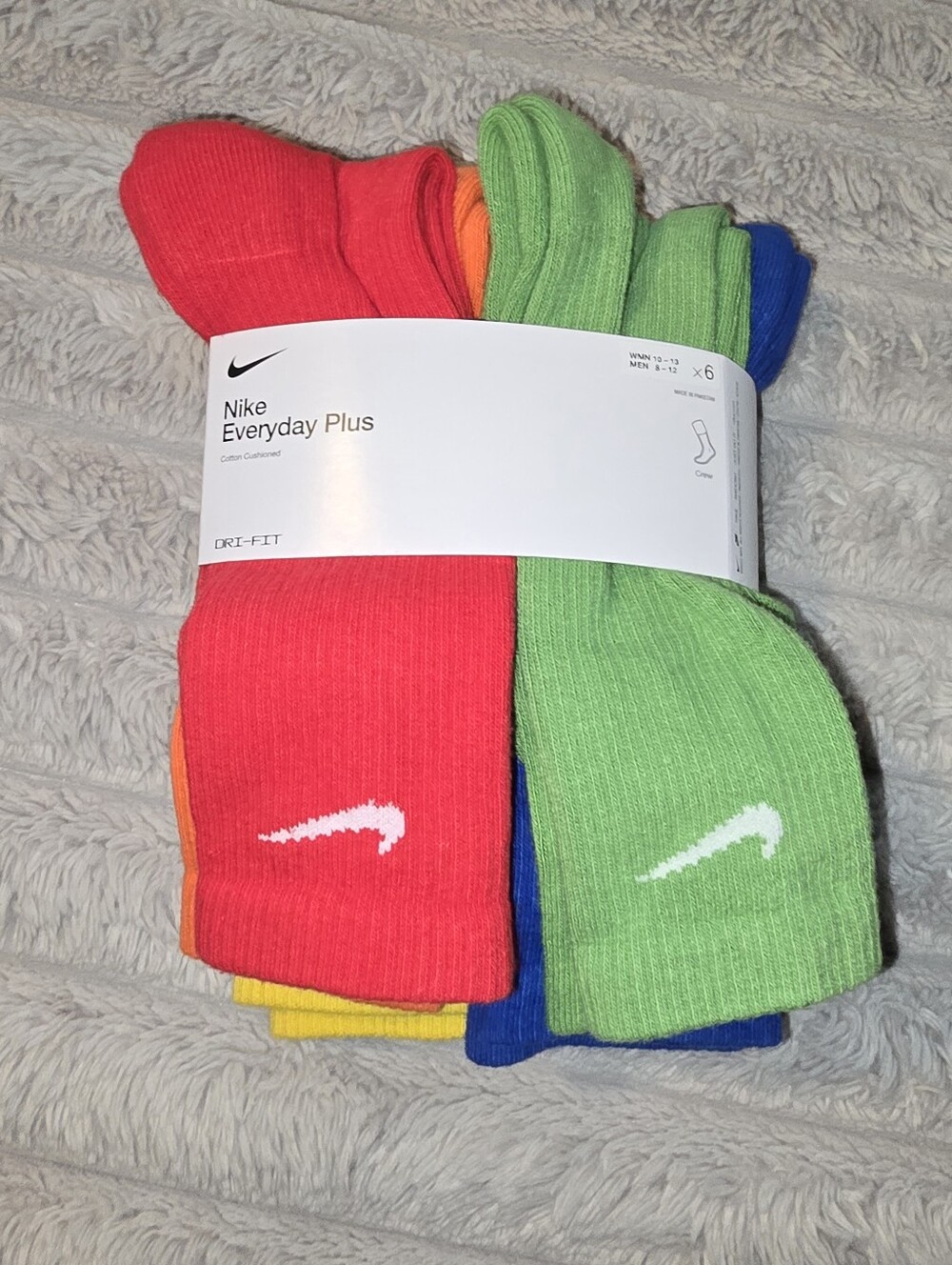 Nike Crew Socks 5 Pack Mens 8-12 Womens 10-13 New Dri-fit Everyday Colorful